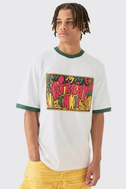Contrast Neck Puff Print Graphic Regular Fit T-shirt | BoohooMAN UK