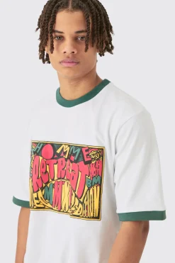 Contrast Neck Puff Print Graphic Regular Fit T-shirt | BoohooMAN UK
