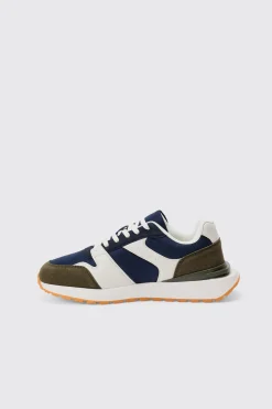 Contrast Panel Chunky Sole Trainer In Khaki | BoohooMAN UK