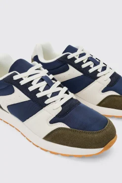 Contrast Panel Chunky Sole Trainer In Khaki | BoohooMAN UK