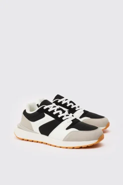 Contrast Panel Chunky Sole Trainer In Light Grey | BoohooMAN UK