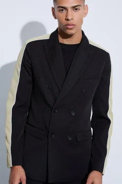 Contrast Panel Double Breasted Relaxed Fit Blazer | BoohooMAN UK