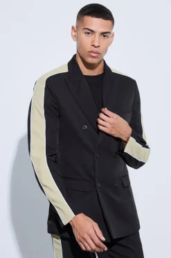 Contrast Panel Double Breasted Relaxed Fit Suit | BoohooMAN UK
