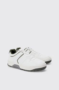 Contrast Piping Chunky Trainer In Khaki | BoohooMAN UK