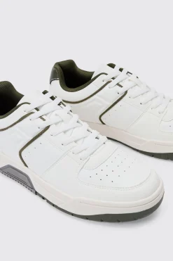 Contrast Piping Chunky Trainer In Khaki | BoohooMAN UK