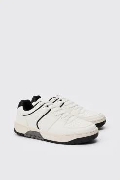 Contrast Piping Chunky Trainer In Black | BoohooMAN UK