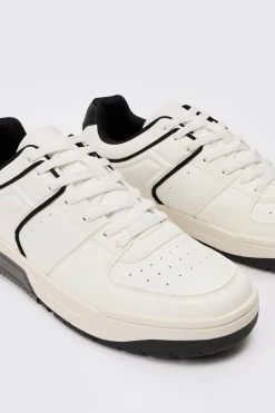 Contrast Piping Chunky Trainer In Black | BoohooMAN UK