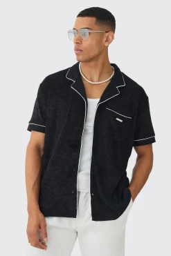 Contrast Piping Towelling Shirt | BoohooMAN UK