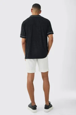 Contrast Piping Towelling Shirt | BoohooMAN UK