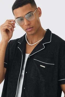 Contrast Piping Towelling Shirt | BoohooMAN UK