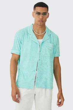 Contrast Piping Towelling Shirt | BoohooMAN UK