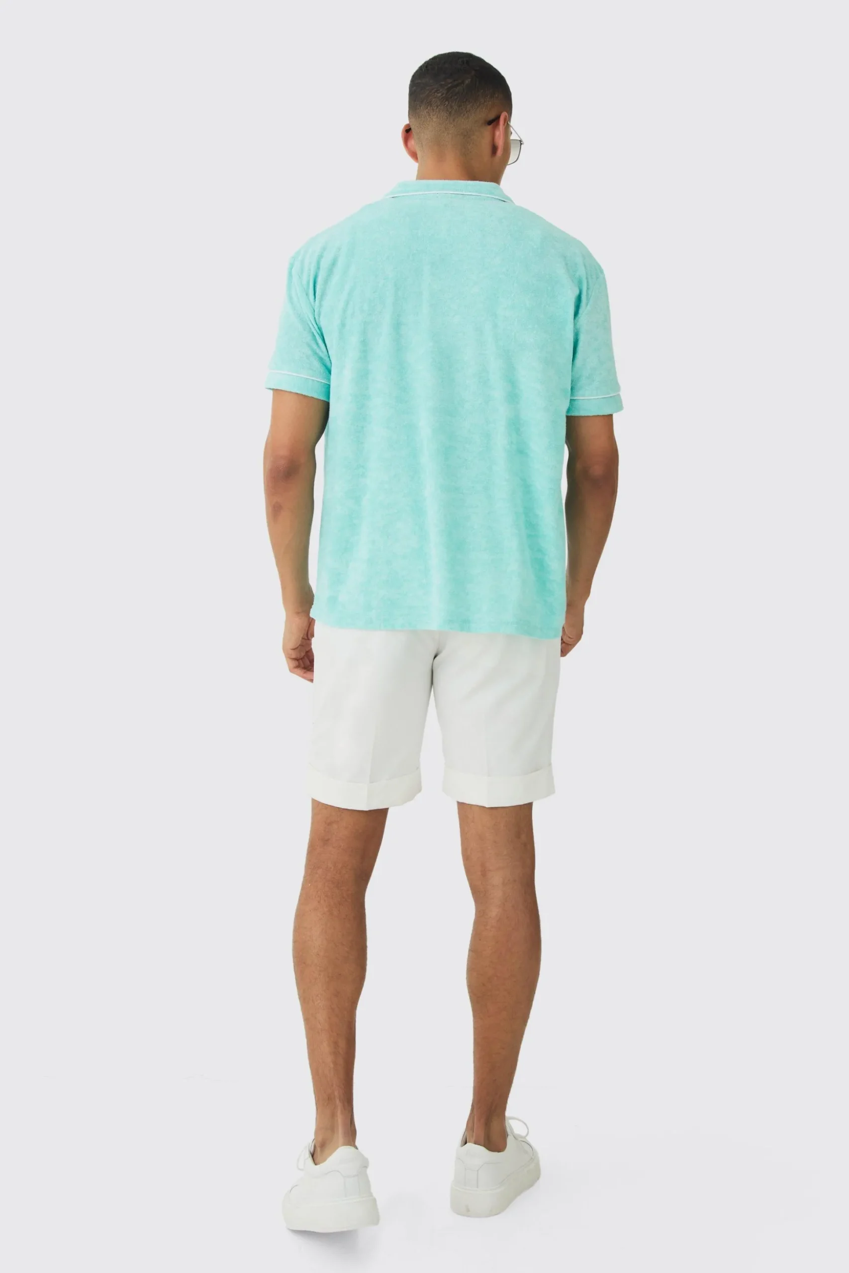 Contrast Piping Towelling Shirt | BoohooMAN UK