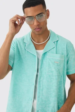 Contrast Piping Towelling Shirt | BoohooMAN UK