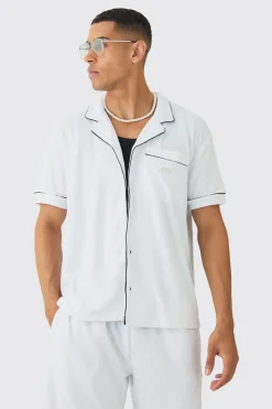 Contrast Piping Towelling Shirt | BoohooMAN UK