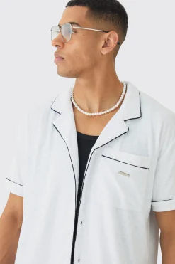 Contrast Piping Towelling Shirt | BoohooMAN UK