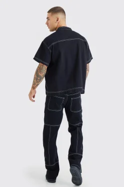 Contrast Stitch Shirt And Jeans Set | BoohooMAN UK