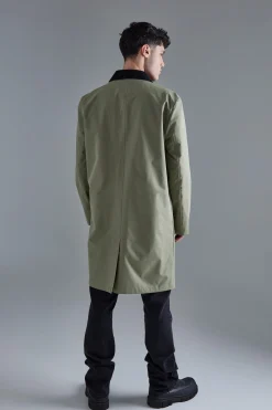 Cord Collar Button Through Mac | BoohooMAN UK