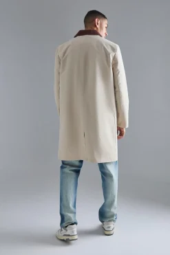 Cord Collar Button Through Mac | BoohooMAN UK