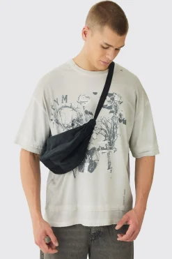 Cord Cross Body Sling Bag In Black | BoohooMAN UK