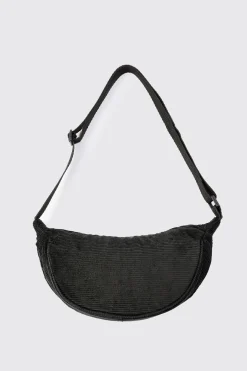 Cord Cross Body Sling Bag In Black | BoohooMAN UK