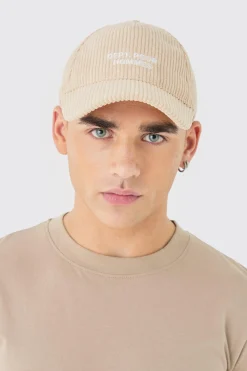 Cord Homme Embroidered Cap In Beige | BoohooMAN UK