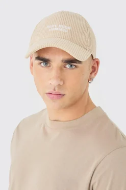 Cord Homme Embroidered Cap In Beige | BoohooMAN UK