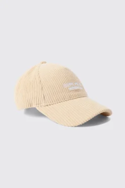 Cord Homme Embroidered Cap In Beige | BoohooMAN UK