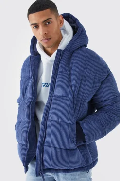 Cord Panelled Hooded Puffer | BoohooMAN UK