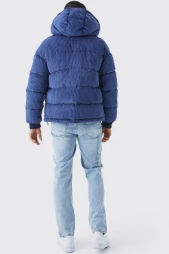 Cord Panelled Hooded Puffer | BoohooMAN UK