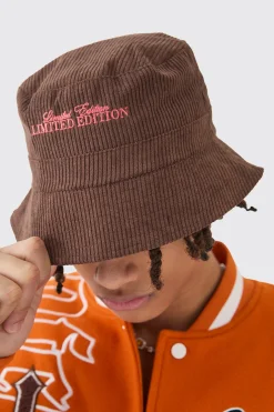 Corduroy Bucket Hat In Chocolate | BoohooMAN UK