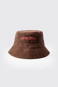 Corduroy Bucket Hat In Chocolate | BoohooMAN UK