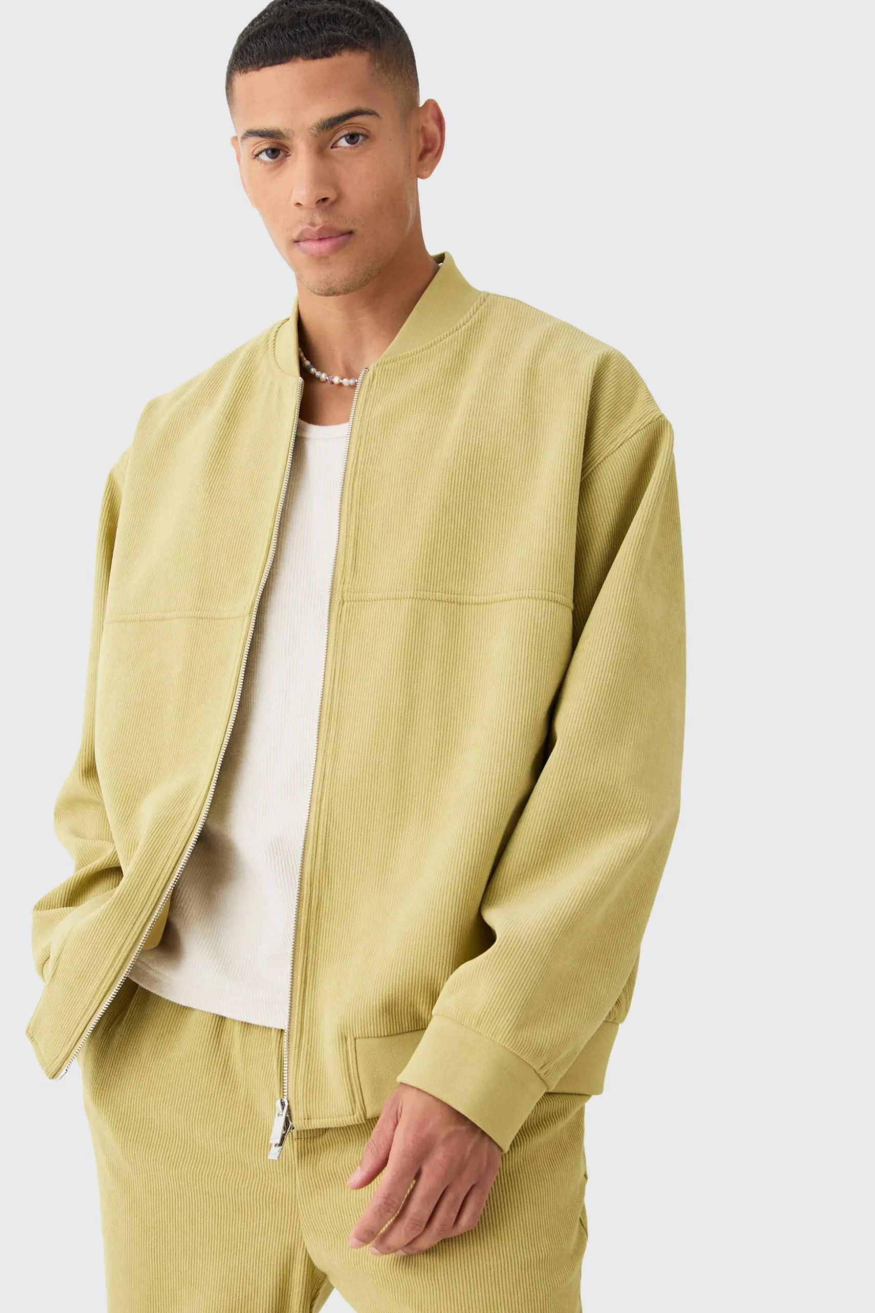 Corduroy Oversized Bomber Jacket | BoohooMAN UK