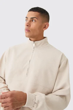 Corduroy Oversized Half Zip Sweat | BoohooMAN UK