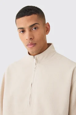 Corduroy Oversized Half Zip Sweat | BoohooMAN UK
