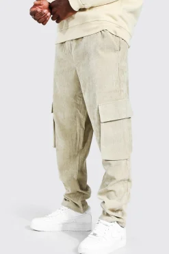 Corduroy Straight Leg Cargo Trouser | BoohooMAN UK