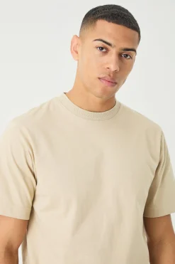 Core Heavy Jacqaurd Neck T-shirt | BoohooMAN UK