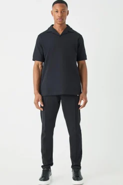 Core Revere Polo & Taper Jogger Interlock Set | BoohooMAN UK