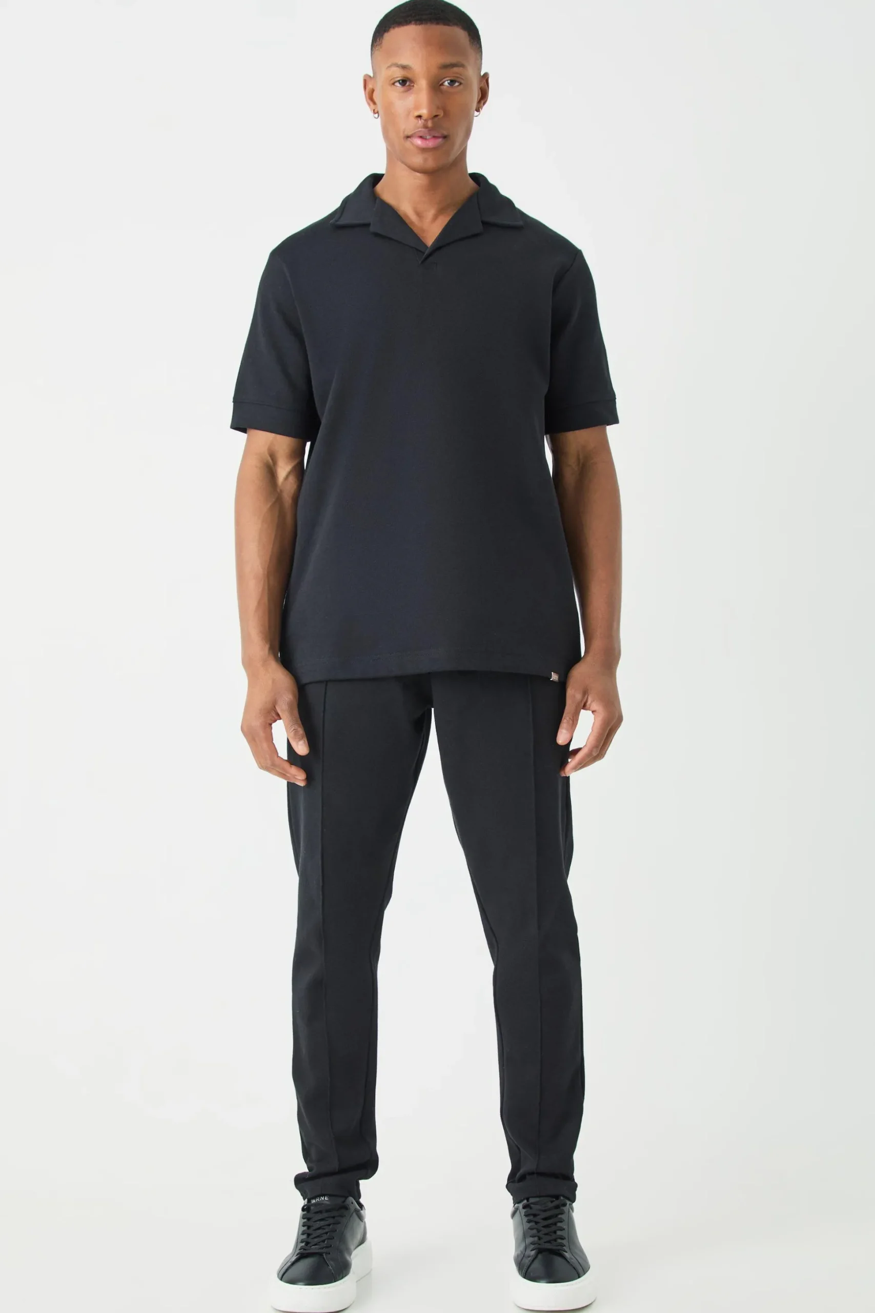 Core Revere Polo & Taper Jogger Interlock Set | BoohooMAN UK