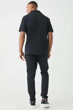 Core Revere Polo & Taper Jogger Interlock Set | BoohooMAN UK