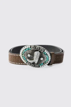 Cowboy Boot Brown Belt | BoohooMAN UK
