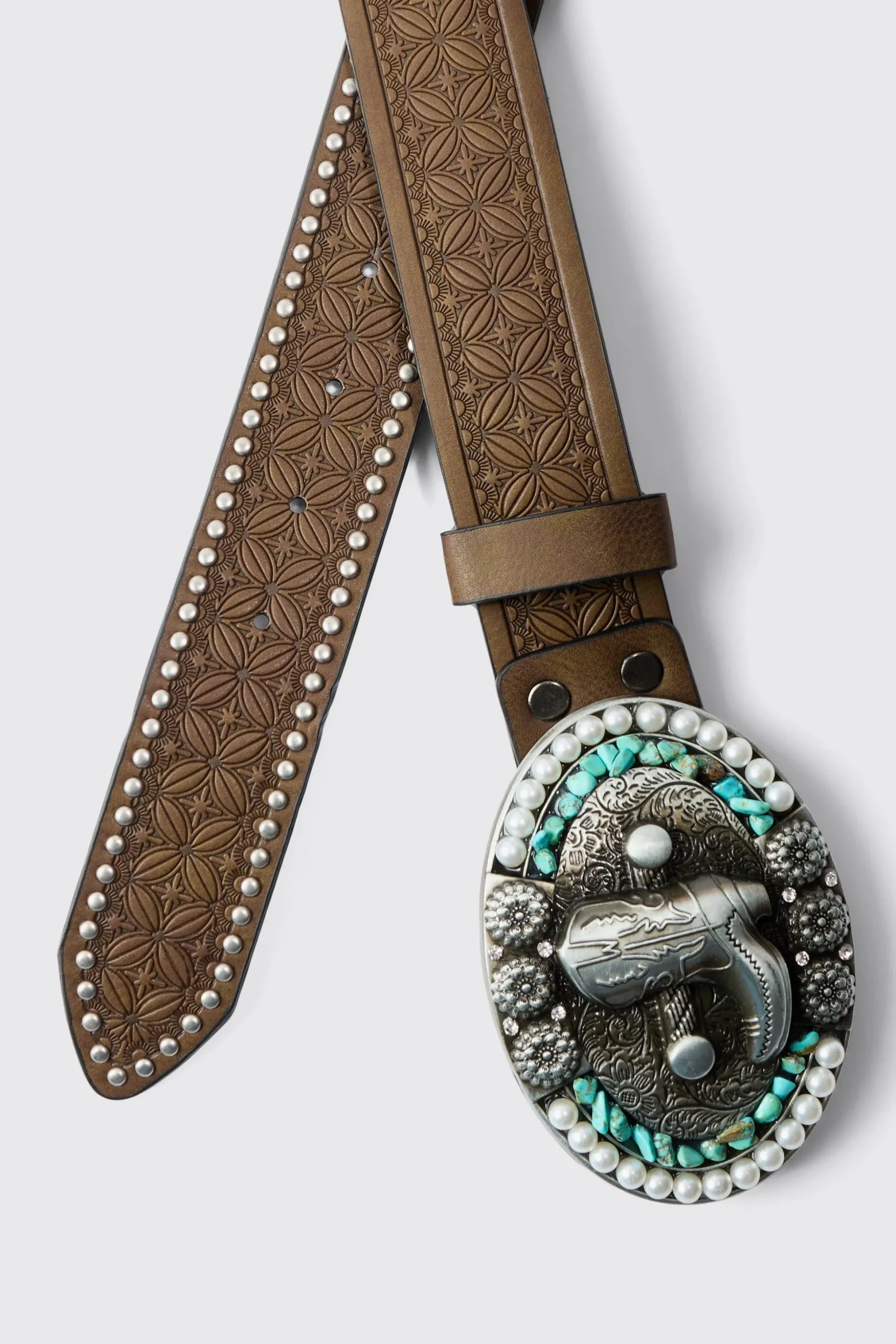 Cowboy Boot Brown Belt | BoohooMAN UK