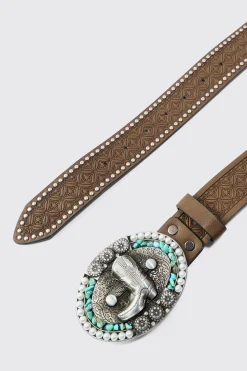 Cowboy Boot Brown Belt | BoohooMAN UK