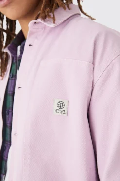 Crinkle Denim Overdyed Carpenter Detail Overshirt In Lilac | BoohooMAN UK