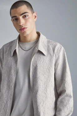 Crinkle Fabric Collared Bomber | BoohooMAN UK