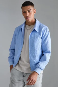 Crinkle Fabric Collared Bomber | BoohooMAN UK