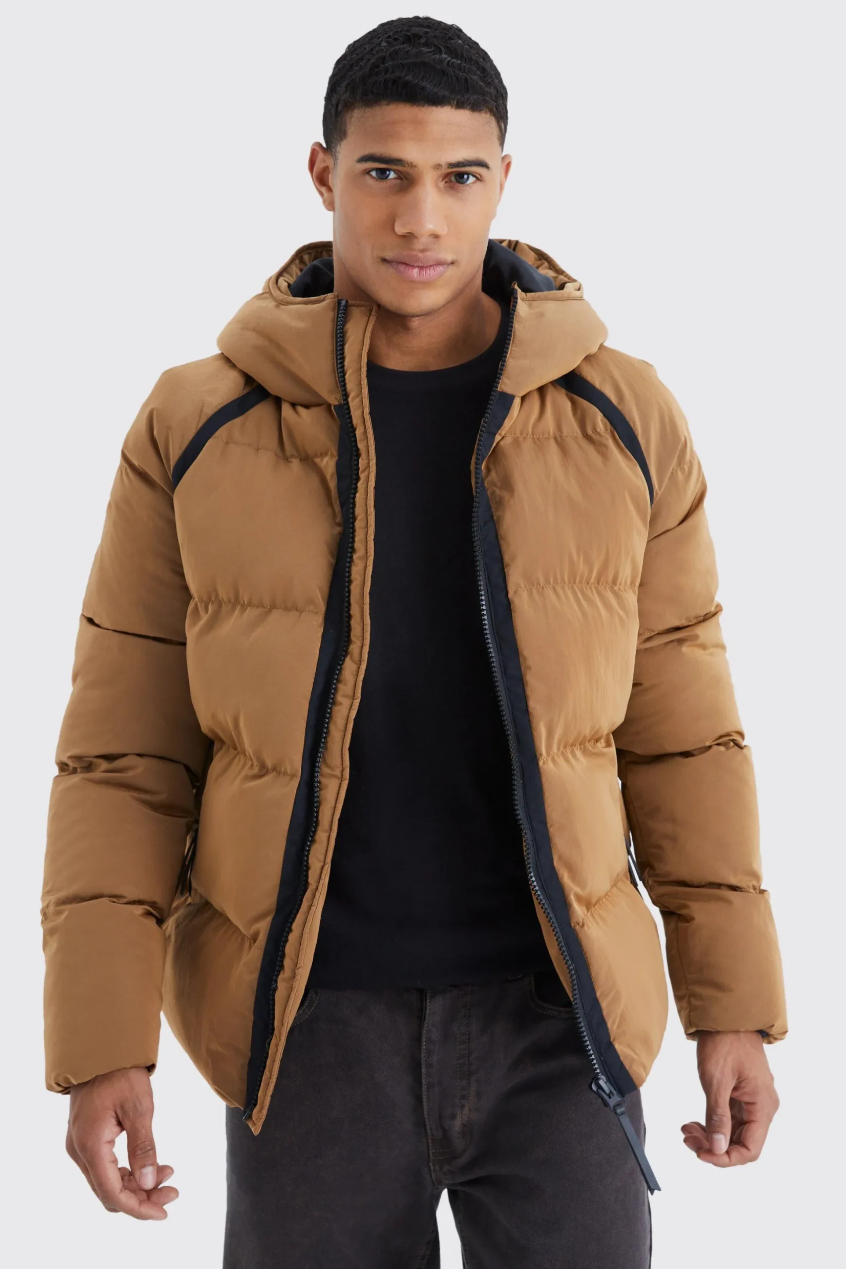 Crinkle Hooded Puffer | BoohooMAN UK