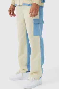 Crinkle Nylon And Denim Relaxed Cargo Jogger | BoohooMAN UK