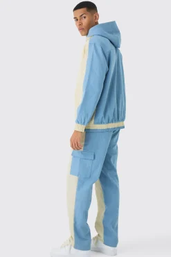 Crinkle Nylon And Denim Relaxed Cargo Jogger | BoohooMAN UK
