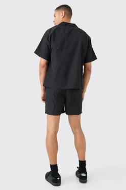 Crinkle Nylon Pocket Shirt & Short Set | BoohooMAN UK