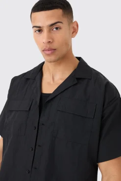 Crinkle Nylon Pocket Shirt & Short Set | BoohooMAN UK